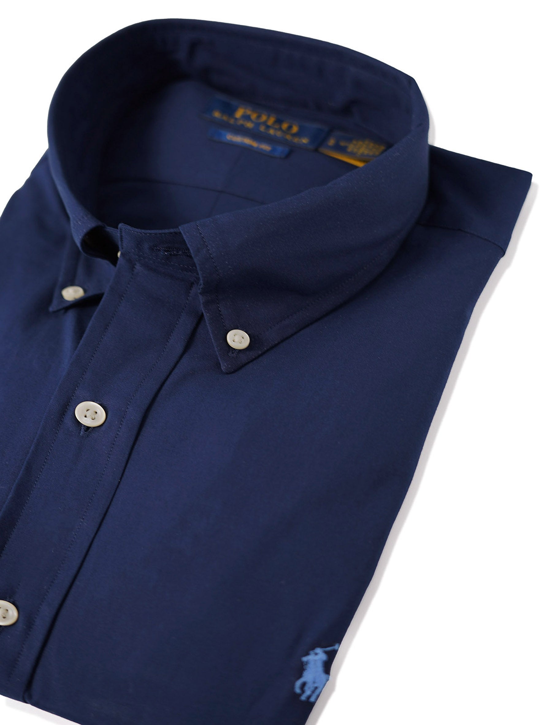 Dark blue button-down shirt with elastane